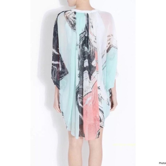 Diane Von Furstenberg Fleurette Flowy V Neck 100% Silk Spring Marble Dress 8 - Picture 2 of 9